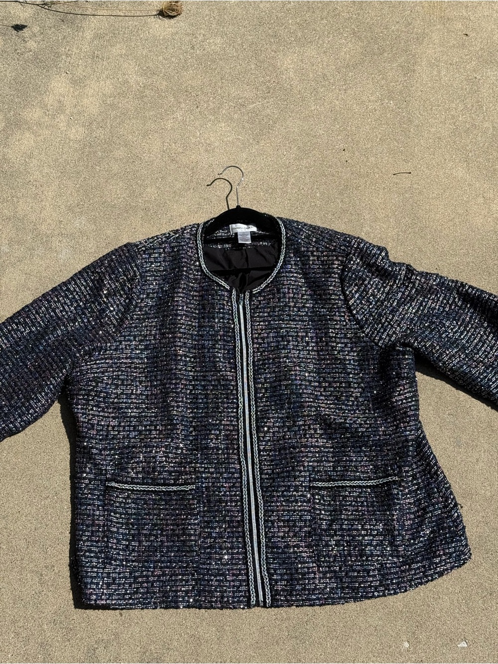 Women’s Shimmery Purple Metallic Tweed Zip-Front Blazer Jacket